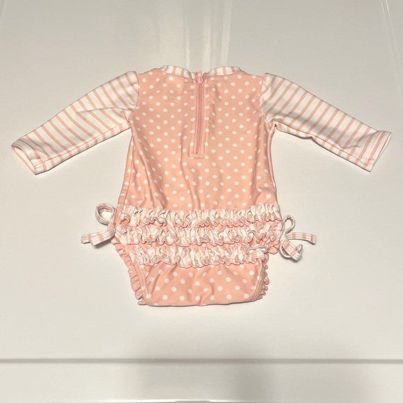 Ruffle Butts Pink Polka Dot Long Sleeve One Piece Rash Guard 3-6 Months - Picture 2 of 5